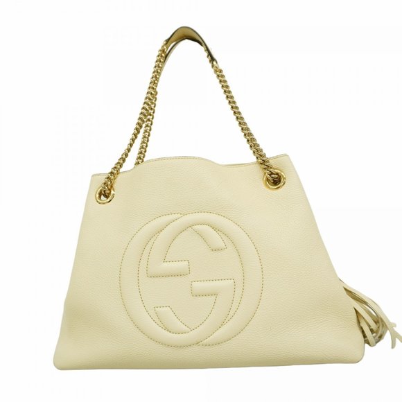 Gucci Soho Tote Bag 636196 Leather White Champagne Women's - Picture 1 of 10